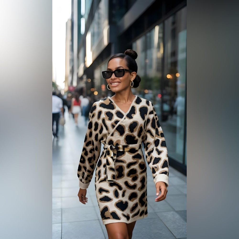 0087 Bold Animal Print Wrap Mini Dress